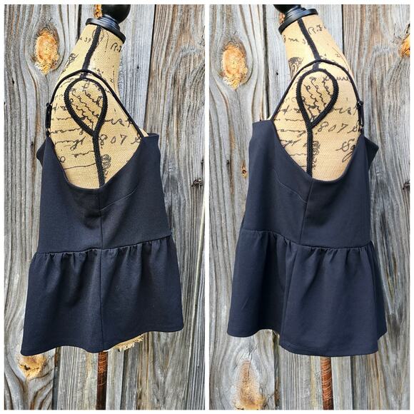 Peplum Tank Top Ann Taylor Size L Black Stretch Square Neck Sleeveless Shirt NWT - Picture 2 of 8